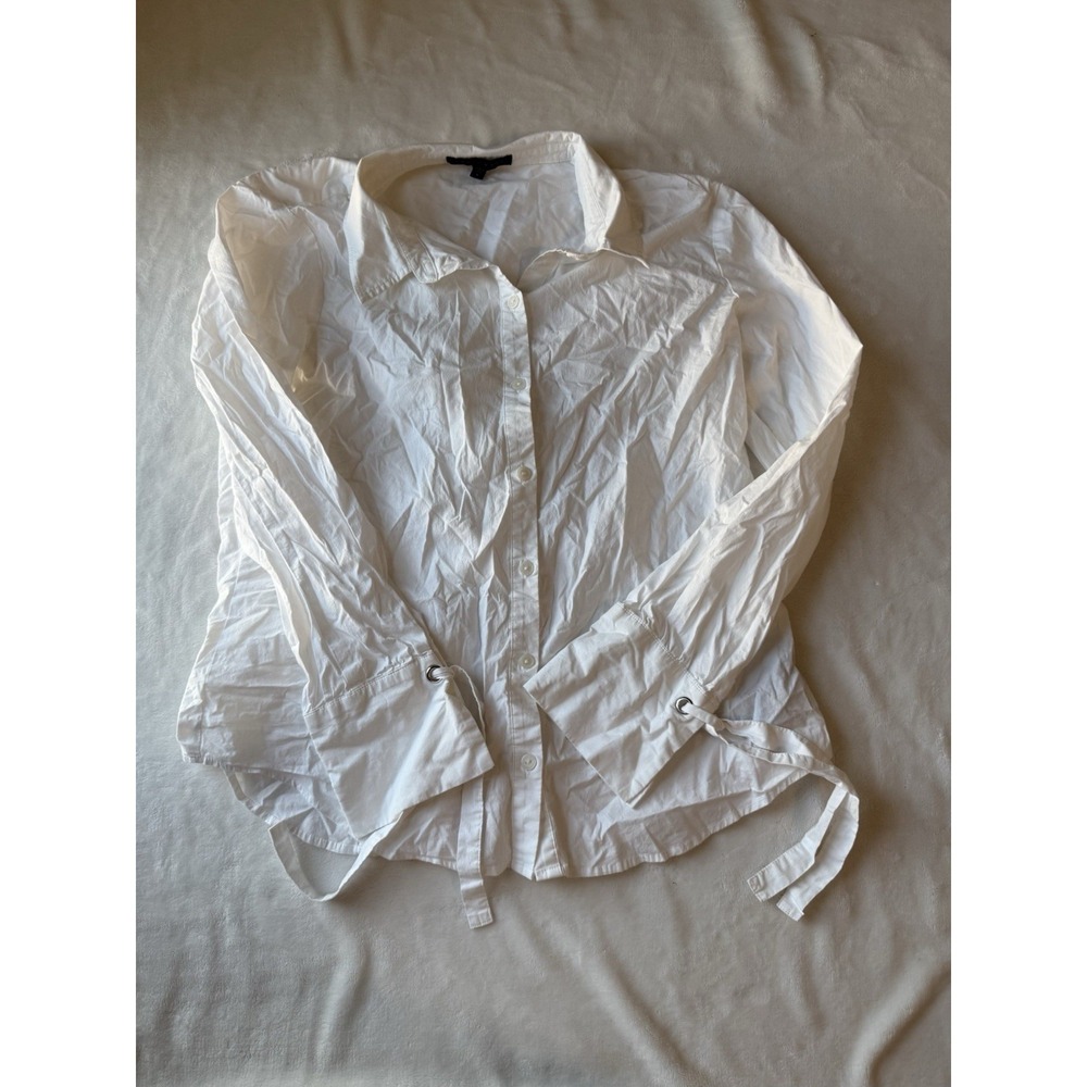 Sanctuary Cotton Stretch Collar Button Up Women's Size S Tie Back & Cuffs Preppy